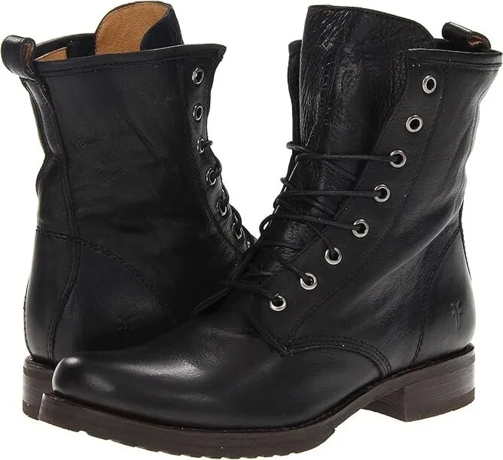 Frye Veronica Combat (Black Soft Vintage Leather) Women's Lace-up Boots