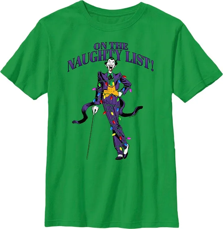 Boy's Batman On the Naughty List T-Shirt - Kelly Green - Large