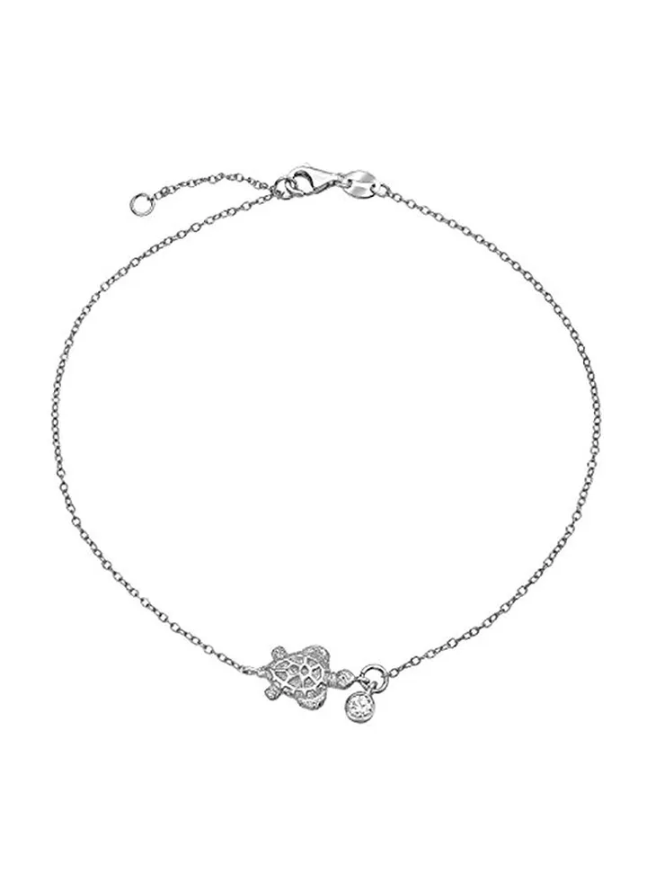 925 Sterling Silver Turtle Sea Life Link Anklet