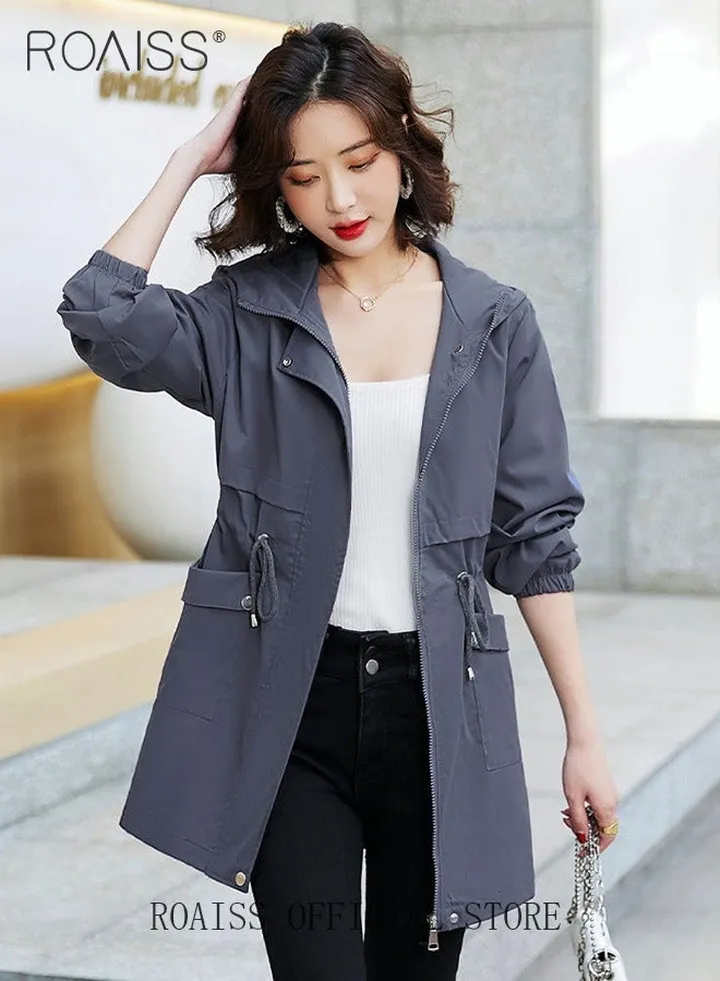 Women Mountain Hoodie Windbreaker Ladies Hooded Blouson Trench Long Coat Female Lined Slimming Coat Women Zip-In Windproof Lightweight Breathable Coat