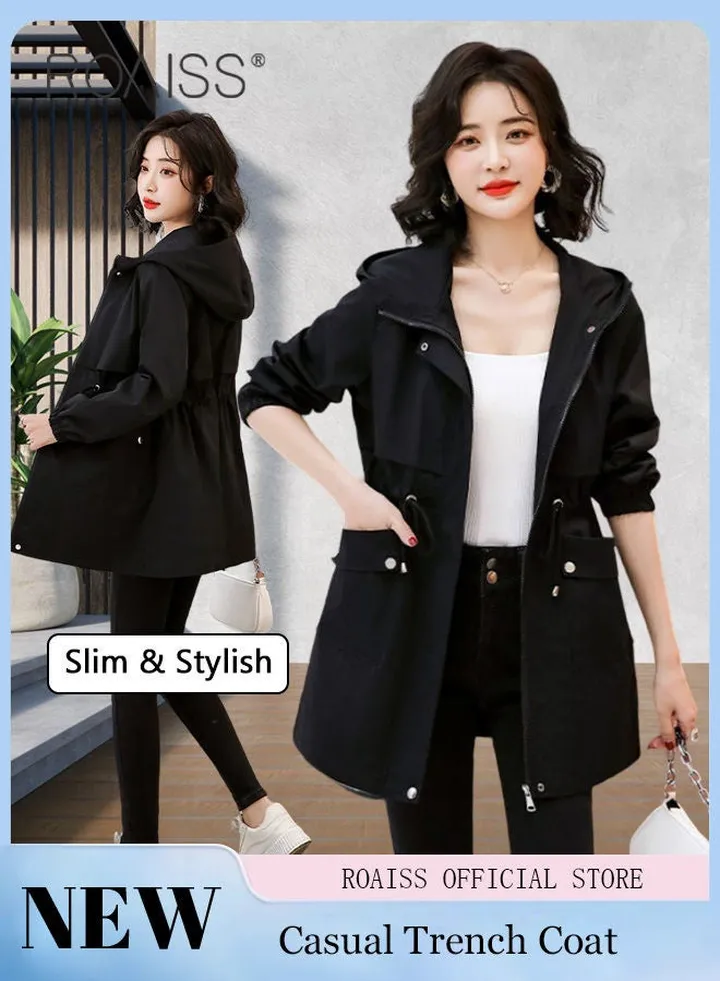 Women Mountain Hoodie Windbreaker Ladies Hooded Blouson Trench Long Coat Female Lined Slimming Coat Women Zip-In Windproof Lightweight Breathable Coat