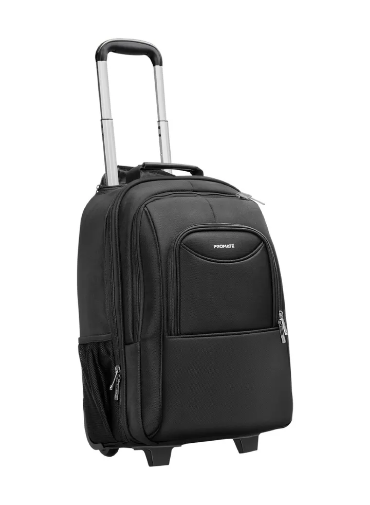 Promate 16 Inch Laptop Bag, SecureStorage™ 2-in-1 Trolley and Shoulder Bag with Hidden Straps, Multiple Compartments, Durable Wheels, Quick Access Pockets and Water Resistance, Mogul-TR