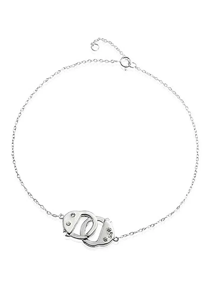 925 Sterling Silver Handcuff Interlocking Anklet Bracelet