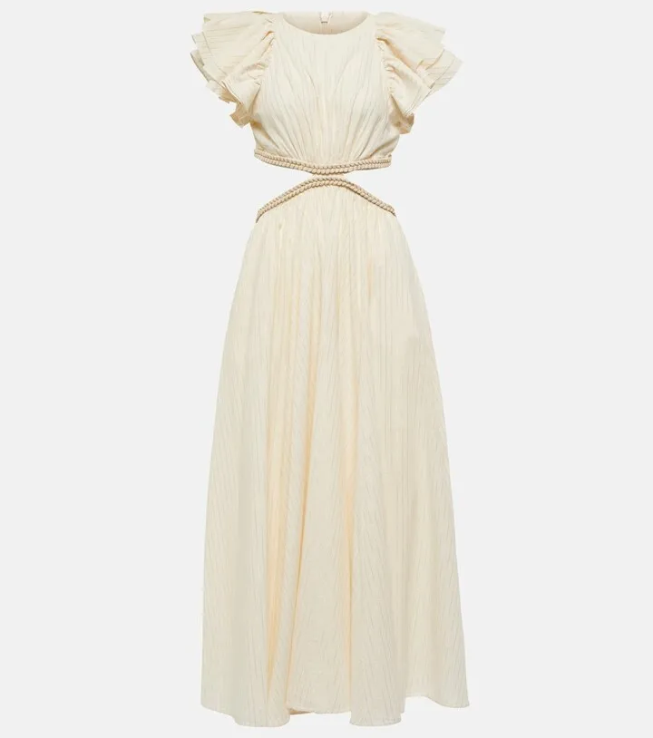 Anneke striped cotton voile cutout maxi dress