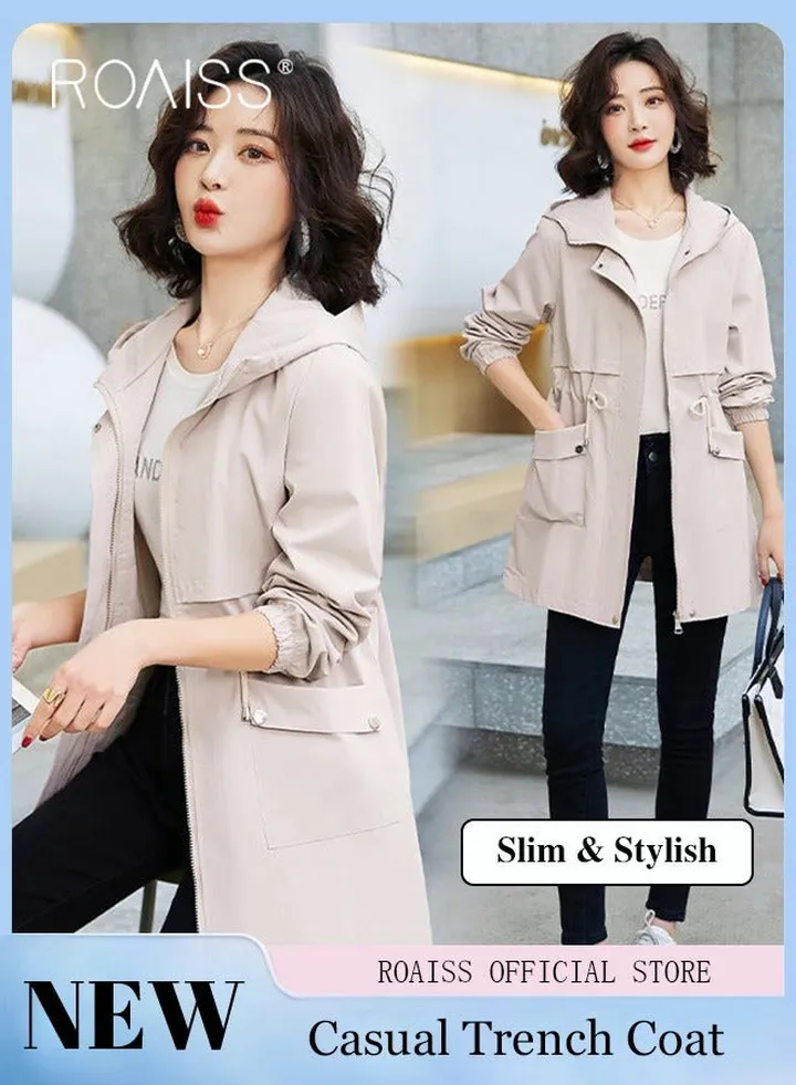 Women Mountain Hoodie Windbreaker Ladies Hooded Blouson Trench Long Coat Female Lined Slimming Coat Women Zip-In Windproof Lightweight Breathable Coat