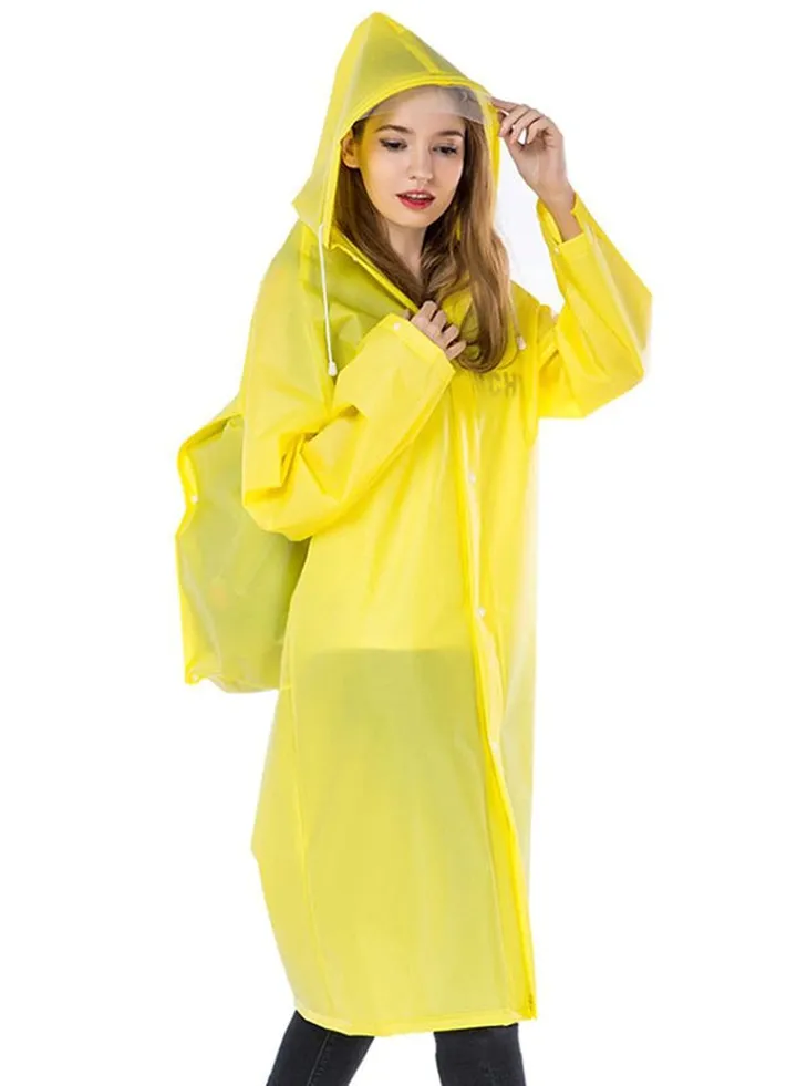 Long EVA Hooded Raincoat Yellow