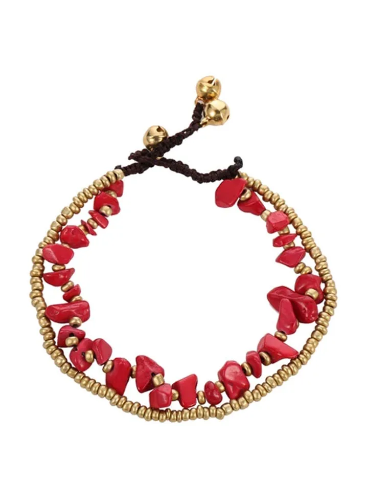 Alloy Beads Woven Anklet Chain