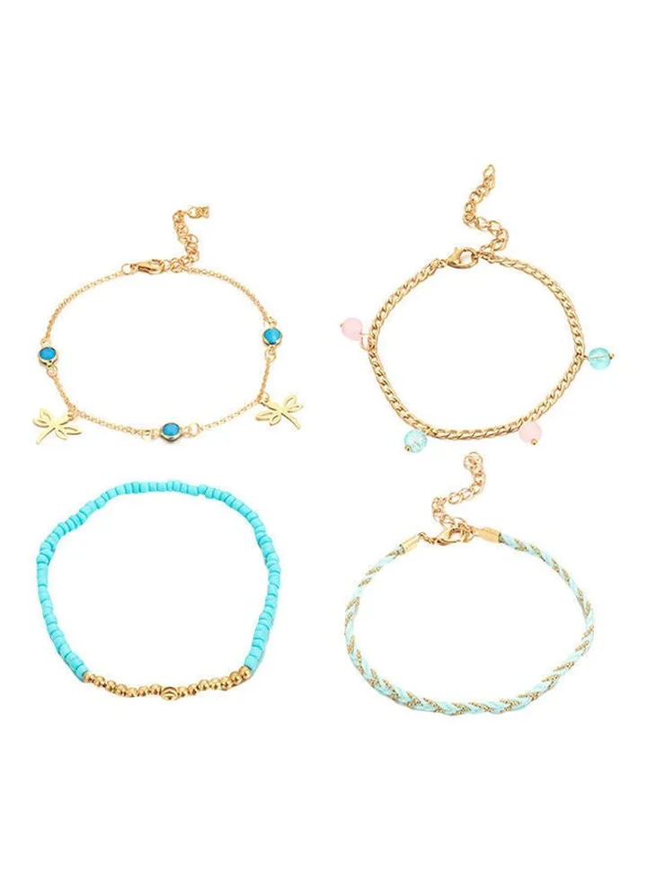 4-Piece Dragonfly Beads Charm Anklet