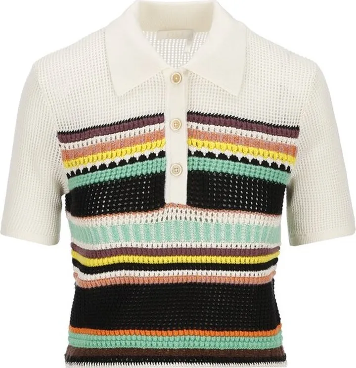 Chloé Striped Crochet Knitted Polo Shirt