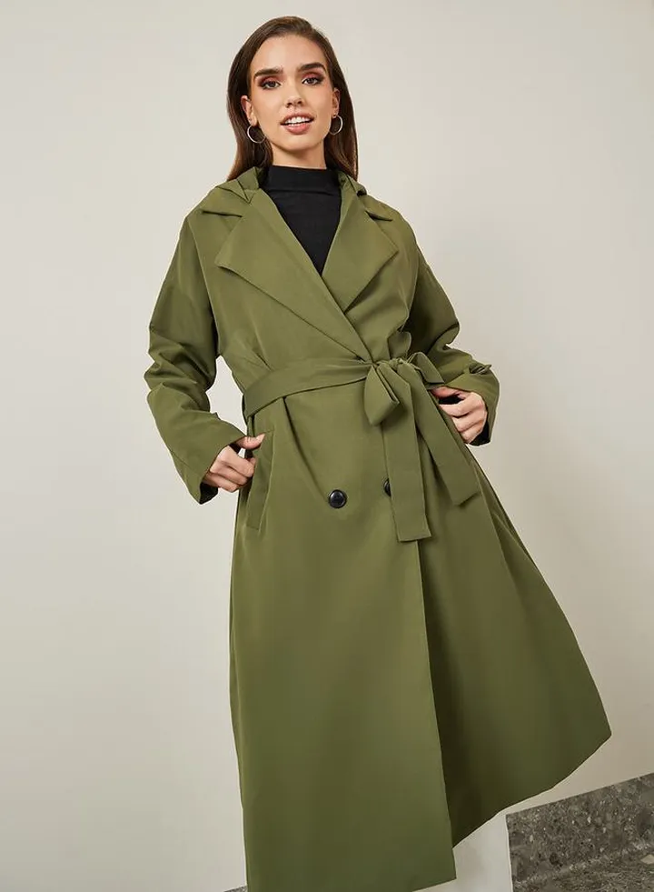 Double Breasted Midi Trench Coat With Hood