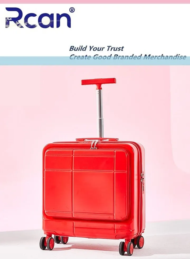 18 Inch Front Compartment Cabin Boarding Box Portable Business Luggage with Handle Magnetic Buckle Spinner Wheels for Women Men ABS Carry on Suitcase for Travel Beach Working