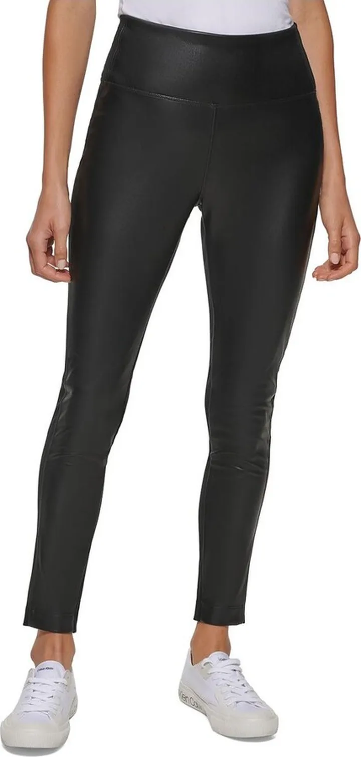 Womens Faux Leather Knit Leggings