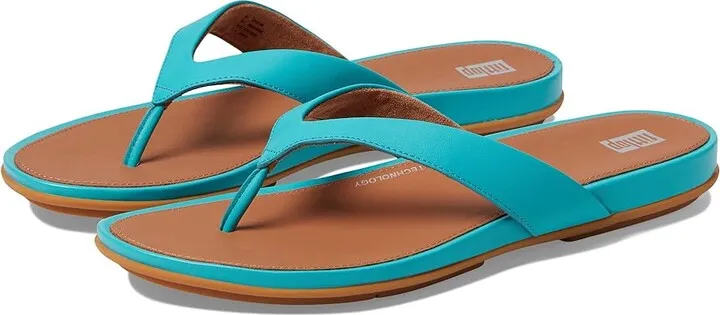 FitFlop Gracie Leather Flip-Flops (Tahiti Blue) Women's Shoes