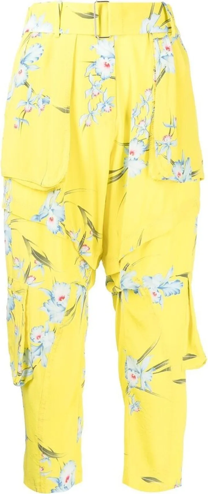 Floral-Print Cropped Silk Trousers