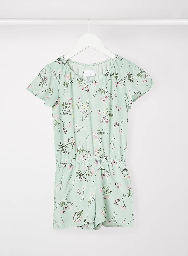 Girls Floral Playsuit Green