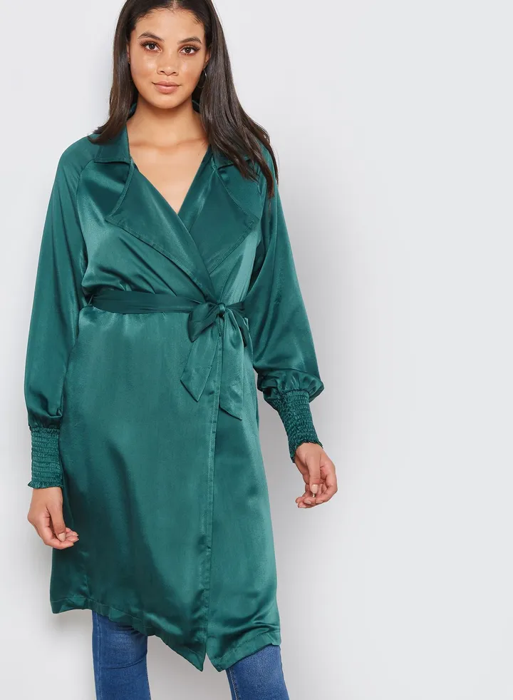 Satin Waterfall Self Tie Coat