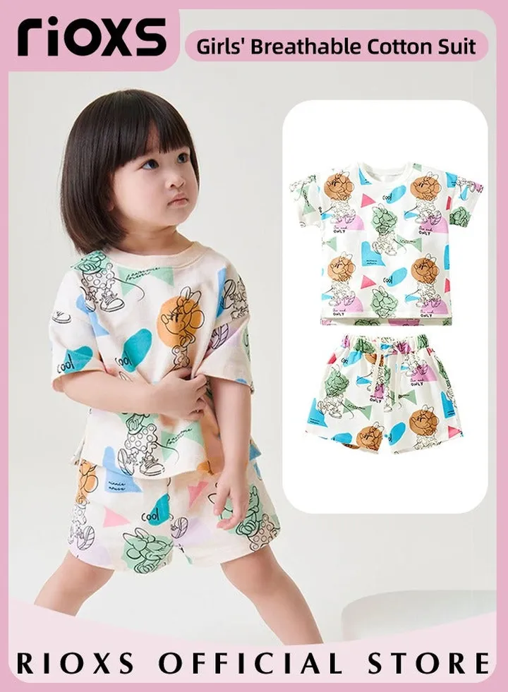 Toddler Girls Top and Short Sets Kids Short Sleeve Shirt Short Pants Suits Breathable 100% Cotton Outfits Summer Playwear