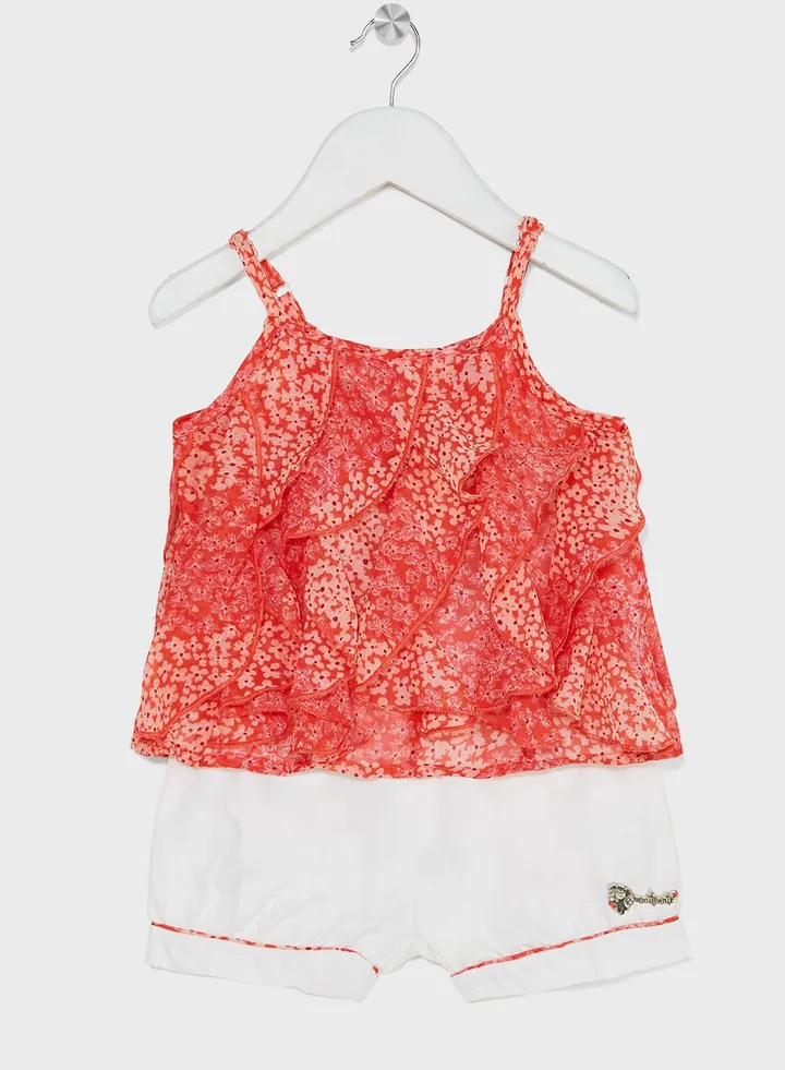 Nauti Nati Girls Printed Ruffled Top With Shorts
