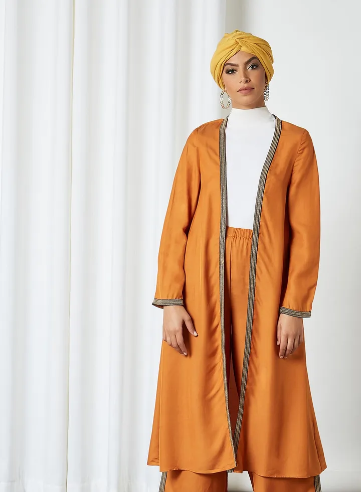 Embellished Longline Outerwear Earth