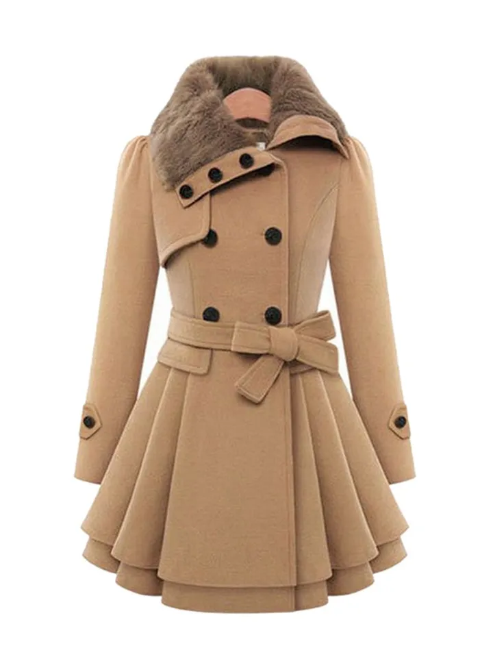 Tunic Style Casual Thick Coat Brown