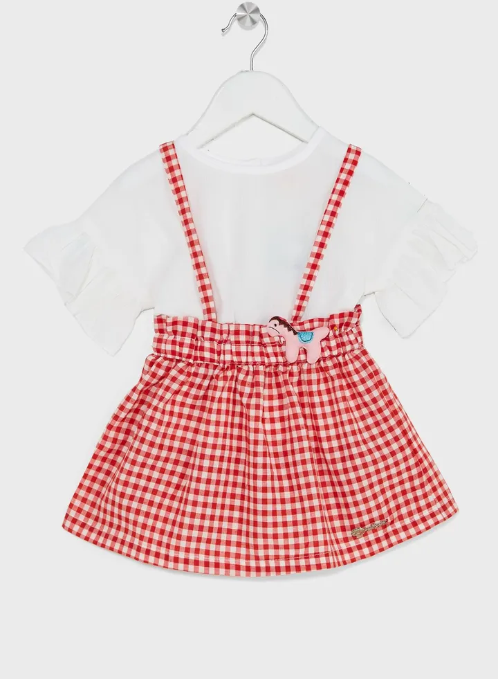 Nauti Nati Girls Bell Sleeves Top With Checked Skirt
