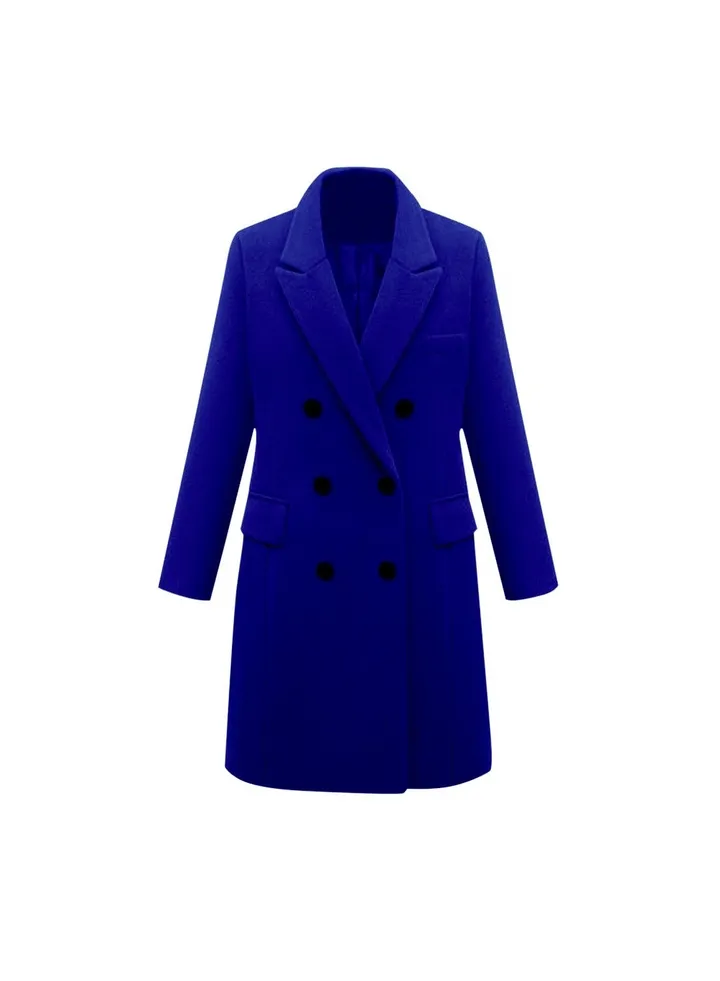 Squality Double Breasted Long Coat Women Blue