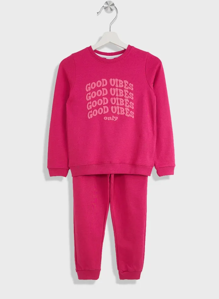 Girls Slogan Printed Sweatshirt And Jogger Set