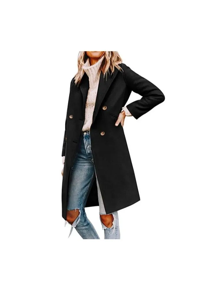 Squality Double Breasted Long Coat Women Black