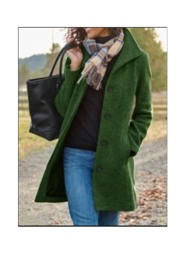 Squality Double Breasted Long Coat Women Green