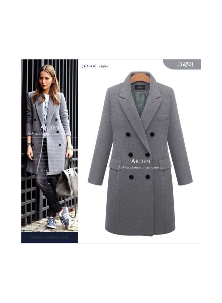 Squality Double Breasted Long Coat Women Grey