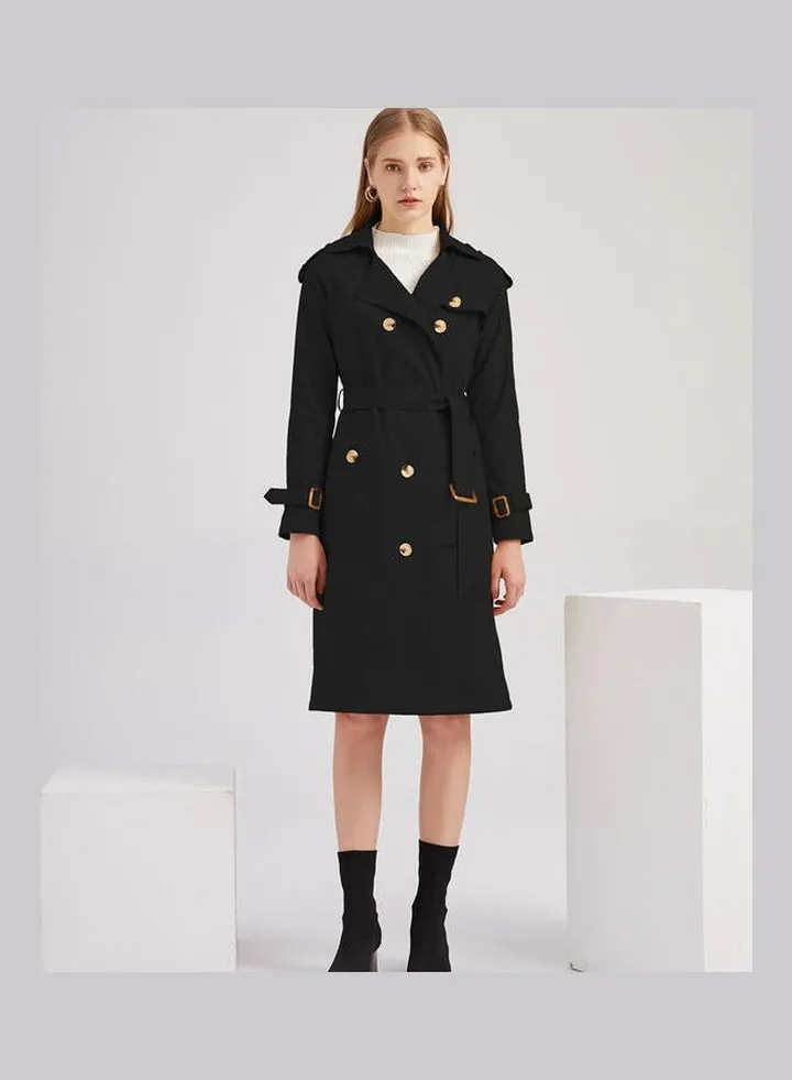 Belt Lapel Wind Coat Black