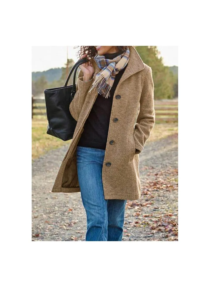 Squality Double Breasted Long Coat Women Khaki