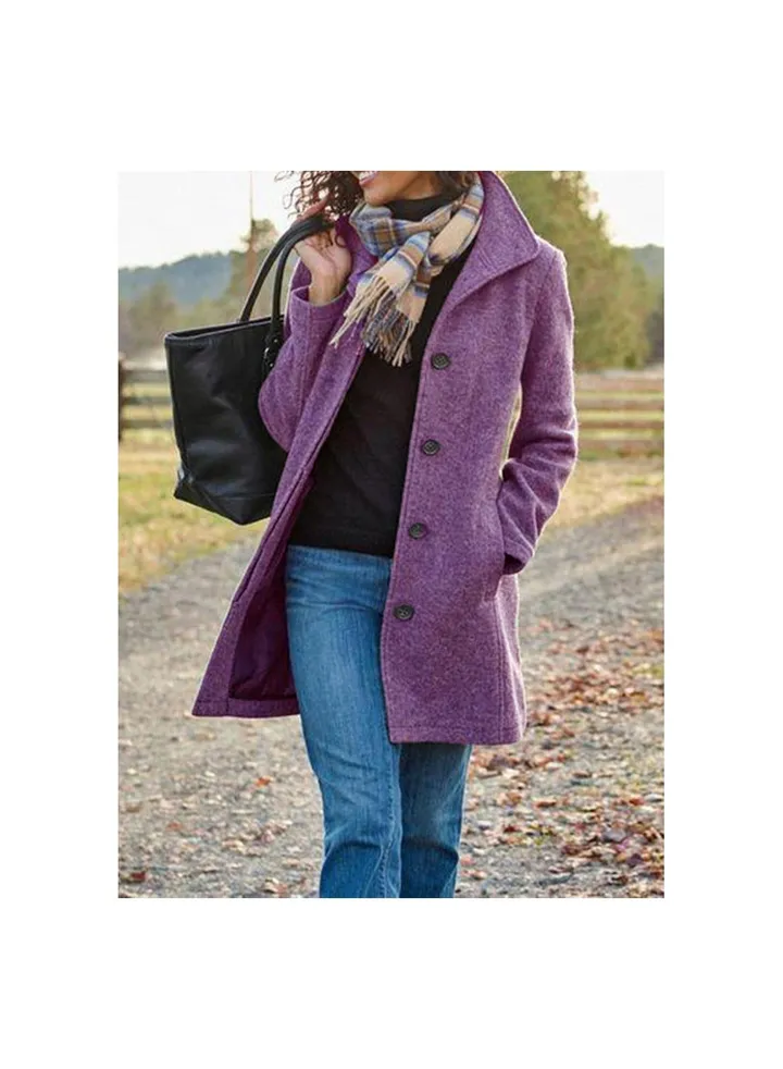Squality Double Breasted Long Coat Women Purple