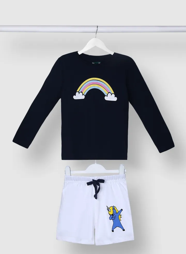 Girls Fashionable Long Sleeve T-Shirt And Shorts Set Navy / White