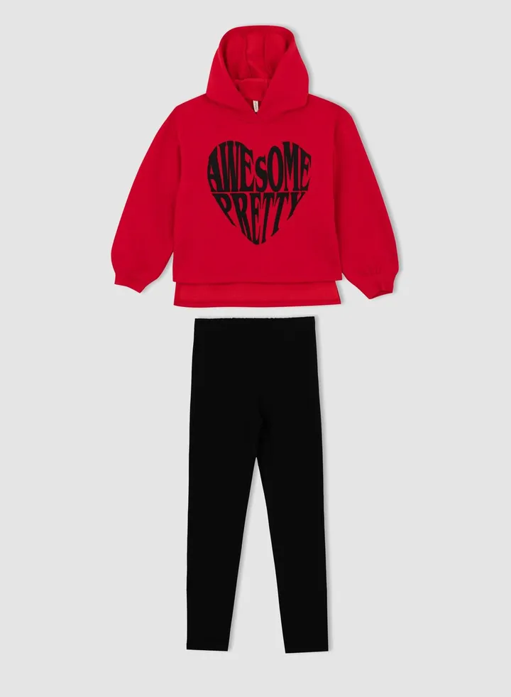 Kids Text Print Hoodie & Leggings Set