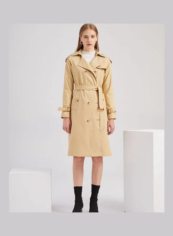 Belt Lapel Wind Coat Khaki