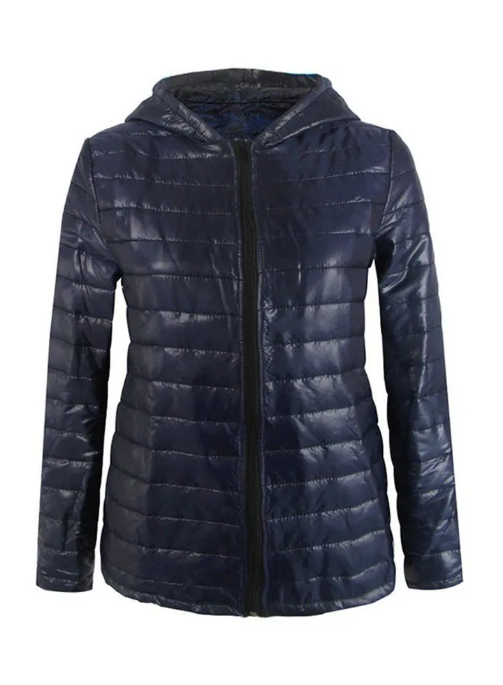 Ultra-Slim Long Sleeve Puffer Jacket Dark Blue