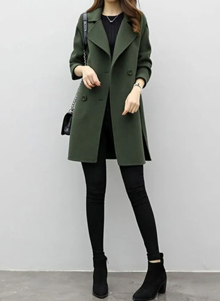 Classic Double Breasted Lapel Coat Green