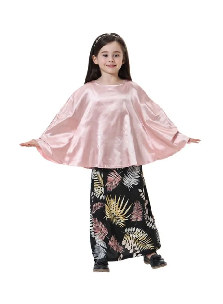 2-Piece Top And Skirt Dress Set Pink/Black