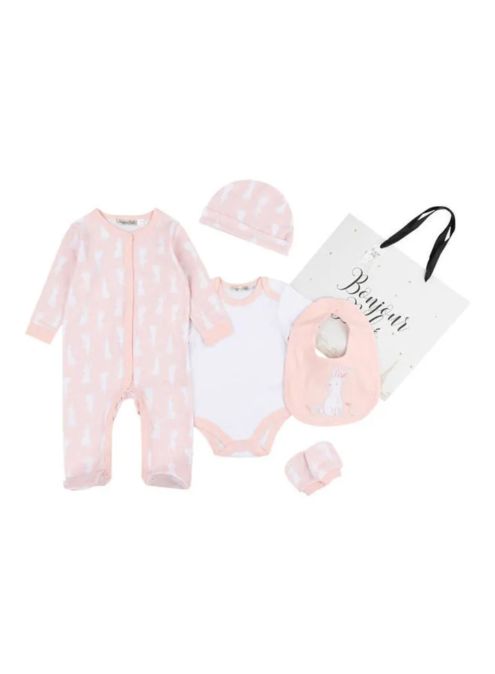 5 Piece Baby Combo Set White/Peach
