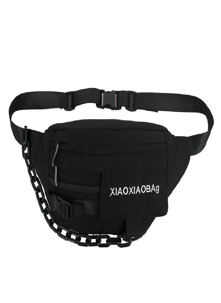 Casual Large Capacity Canvas Bag Men Crossbody Pouch Trend Chain Decoration Short Travel Bag Unisex Chest Bags Waist Pack