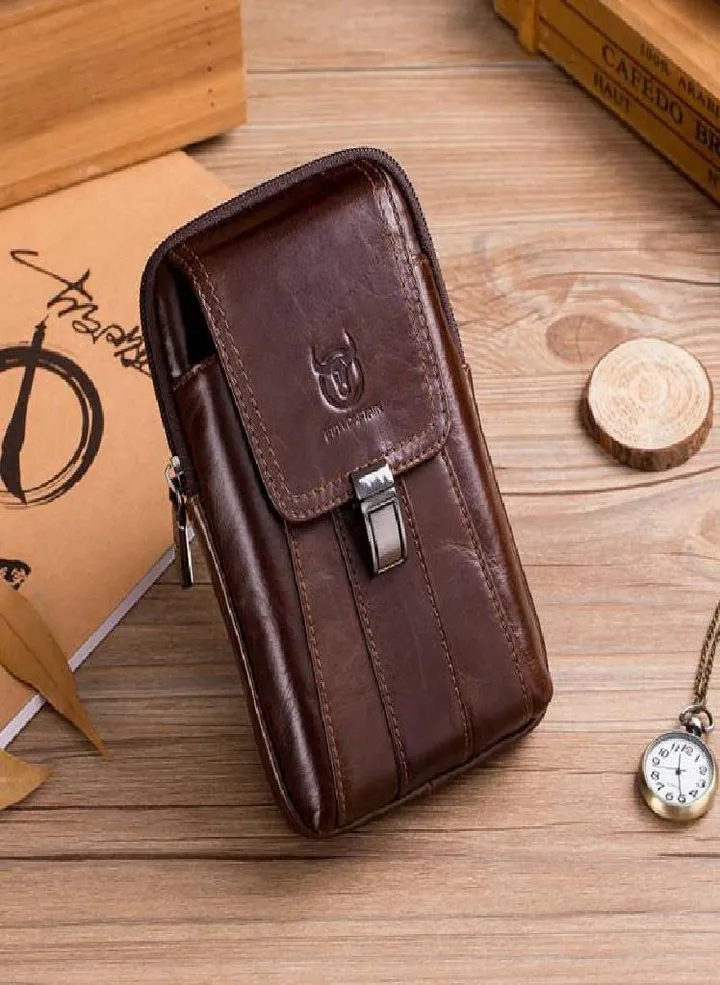 BULLCAPTAIN Genuine Leather Vintage Waist Packs Men Travel Fanny Pack Belt Bum Shoulder Bag Waist Bag Mobile Phone Pouch