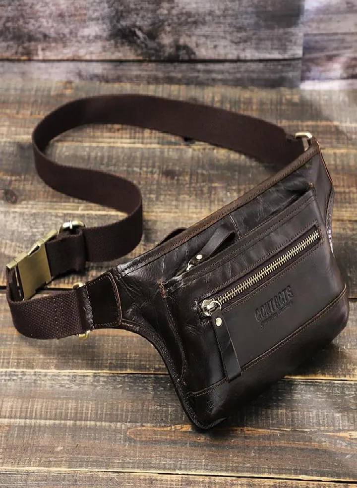 Genuine Leather Men Waist Pack Casual Male Waist Bag