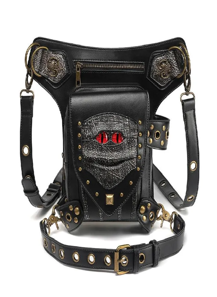 Johnature Punk Locomotive Waist Pack Unisex Moto & Biker Rivet Retro Chain Men Women Shoulder & Crossbody Bags