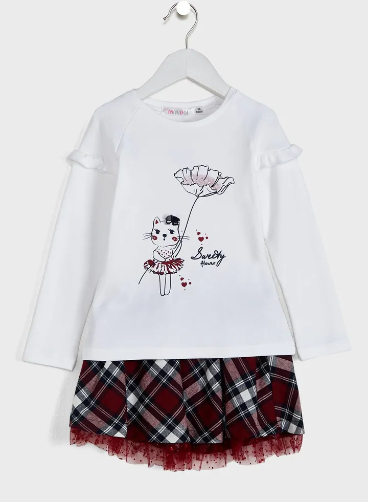 Kids Printed Frill T-Shirt & Skirt Set