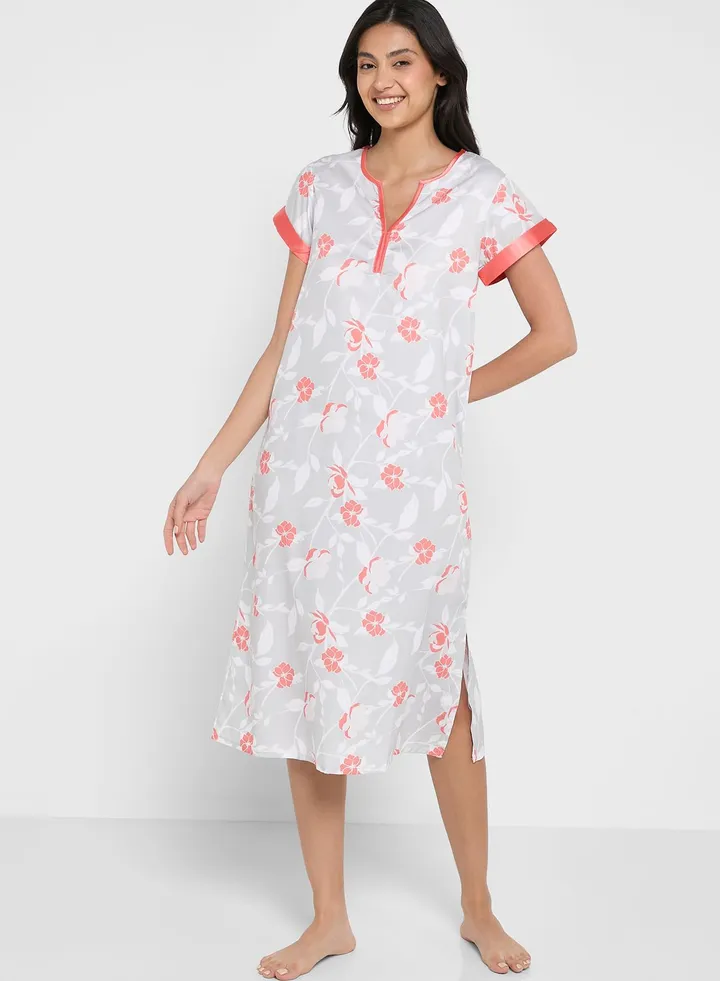 Slit Hem Printed Nightdress