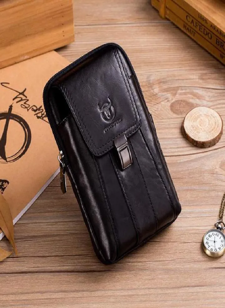 BULLCAPTAIN Genuine Leather Vintage Waist Packs Men Travel Fanny Pack Belt Bum Shoulder Bag Waist Bag Mobile Phone Pouch