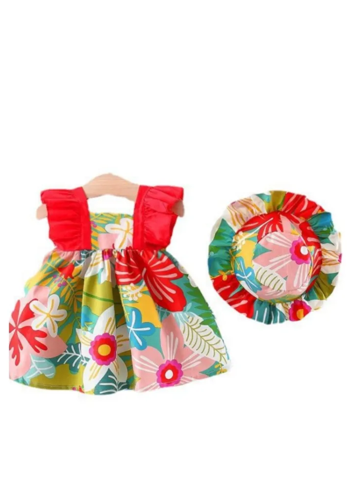 New Cotton Strap Printed Dress Sleeveless Skirt