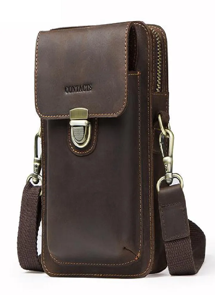 Genuine Leather Men's Waist Pack Small Bag With Card Holder Male Crossbody Bag