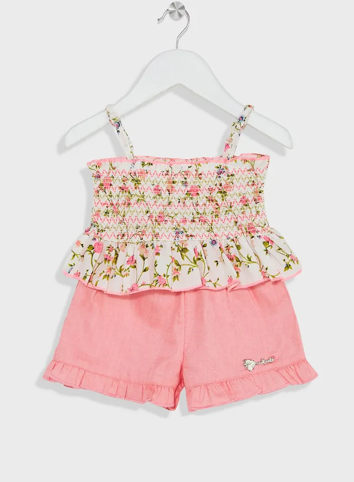 Nauti Nati Girls Printed Smocked Top With Shorts